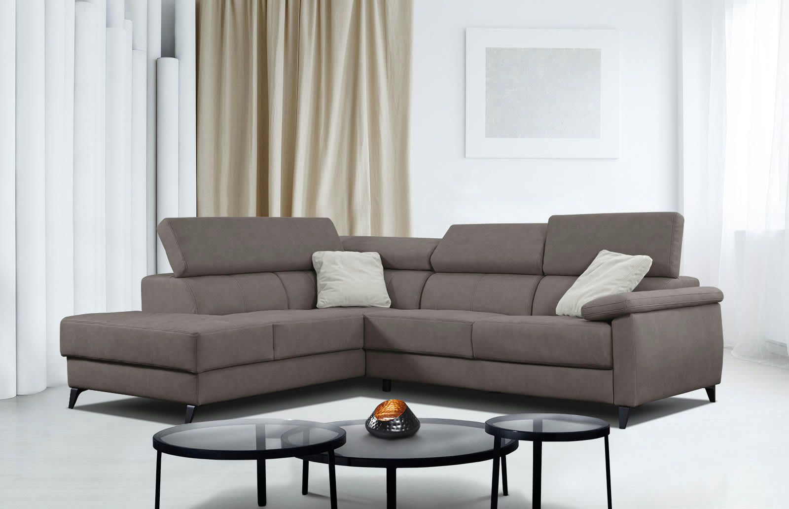 TAUNUS - Canapé d'angle gauche 5 places gris