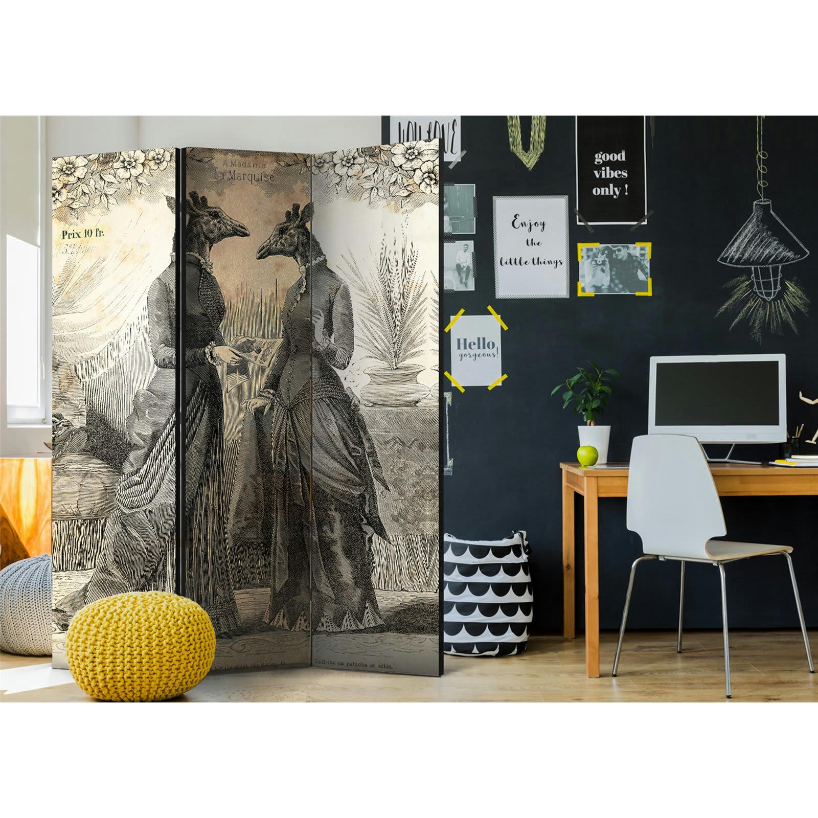 - Paravent Vintage Toile intissée Beige