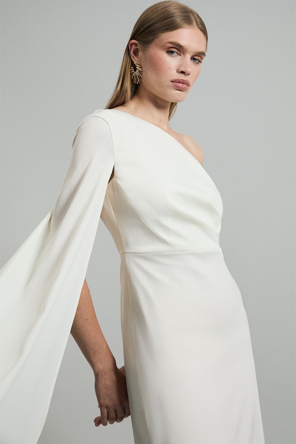 KarenMillen Satin Drape One Shoulder Tailored Maxi Dress