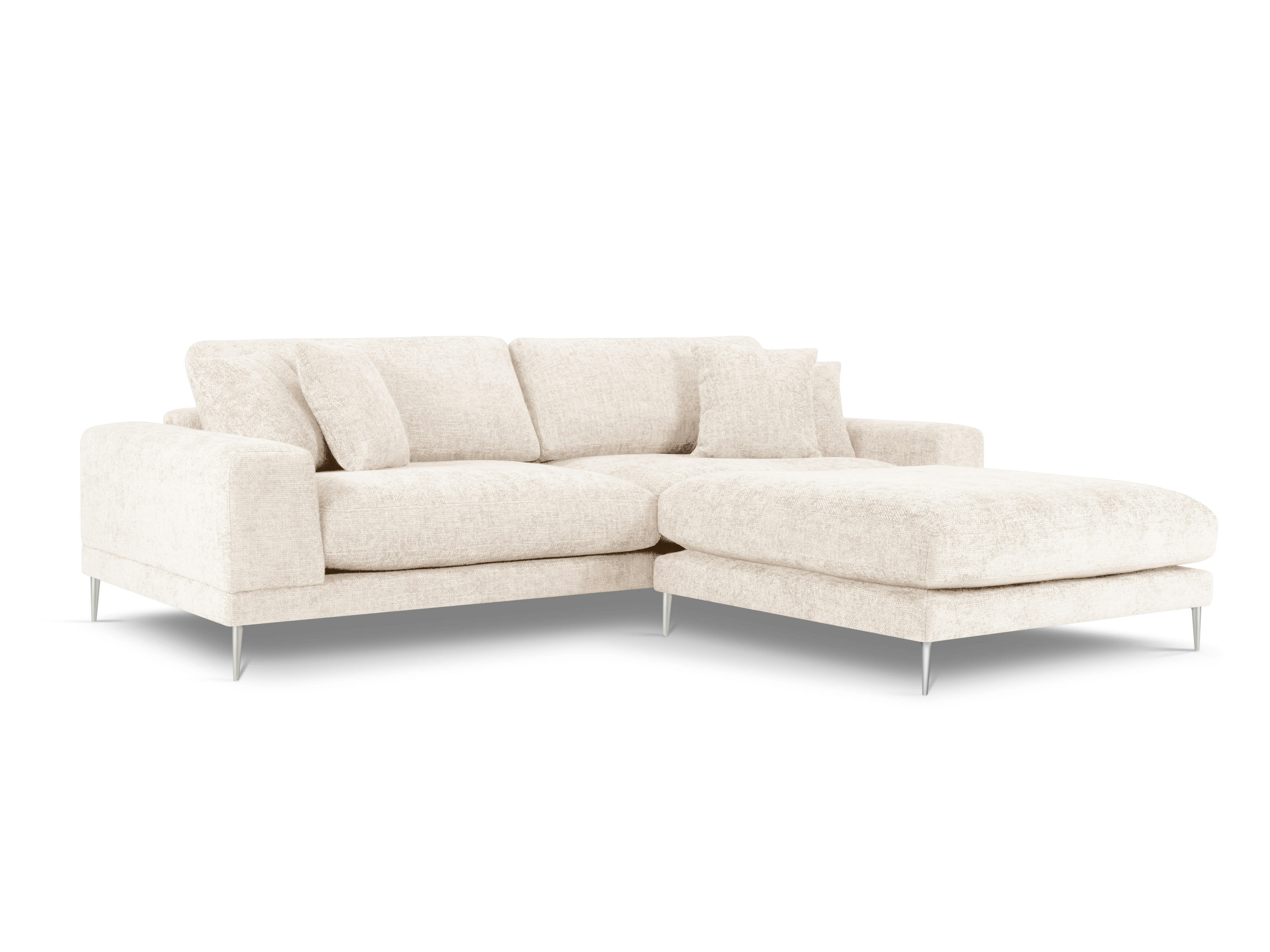 JOG - Canapé d'angle droit 5 places en tissu structuré beige