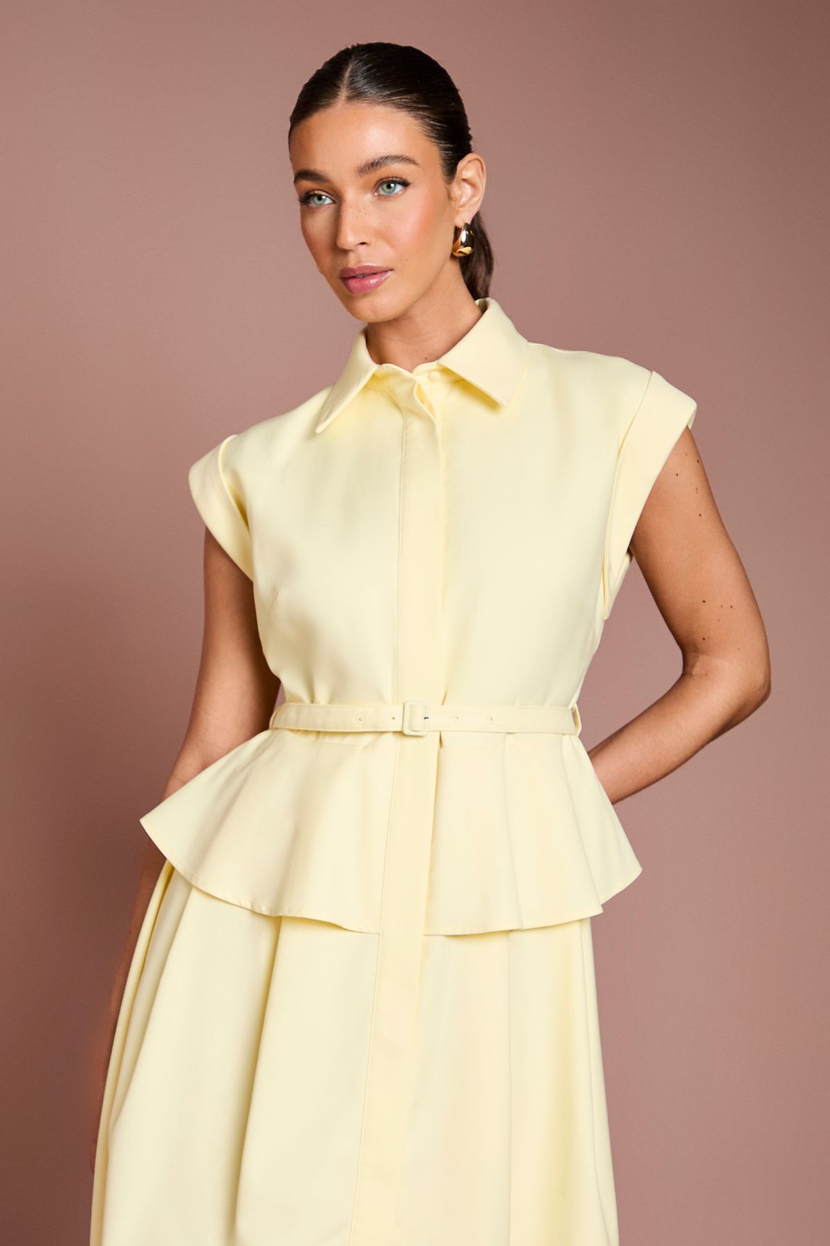 Coast Cap Sleeve Peplum Detail Belted Shirt Dress
