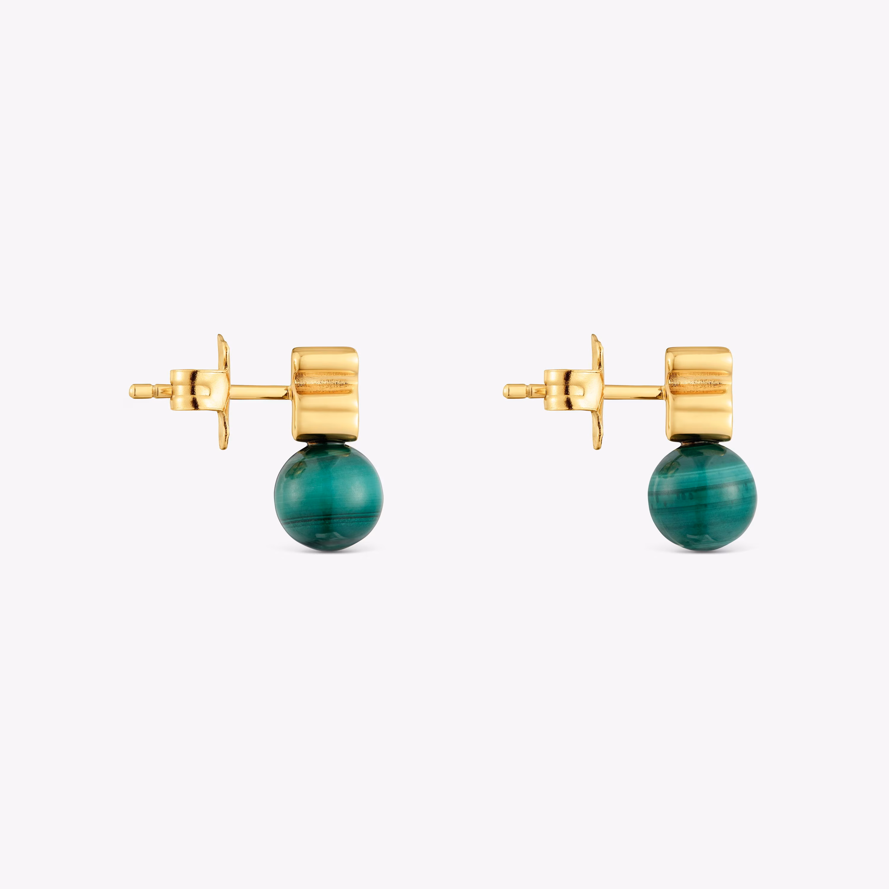 Pendientes con baño de oro 18 kt sobre plata y malaquita Icon Mesh