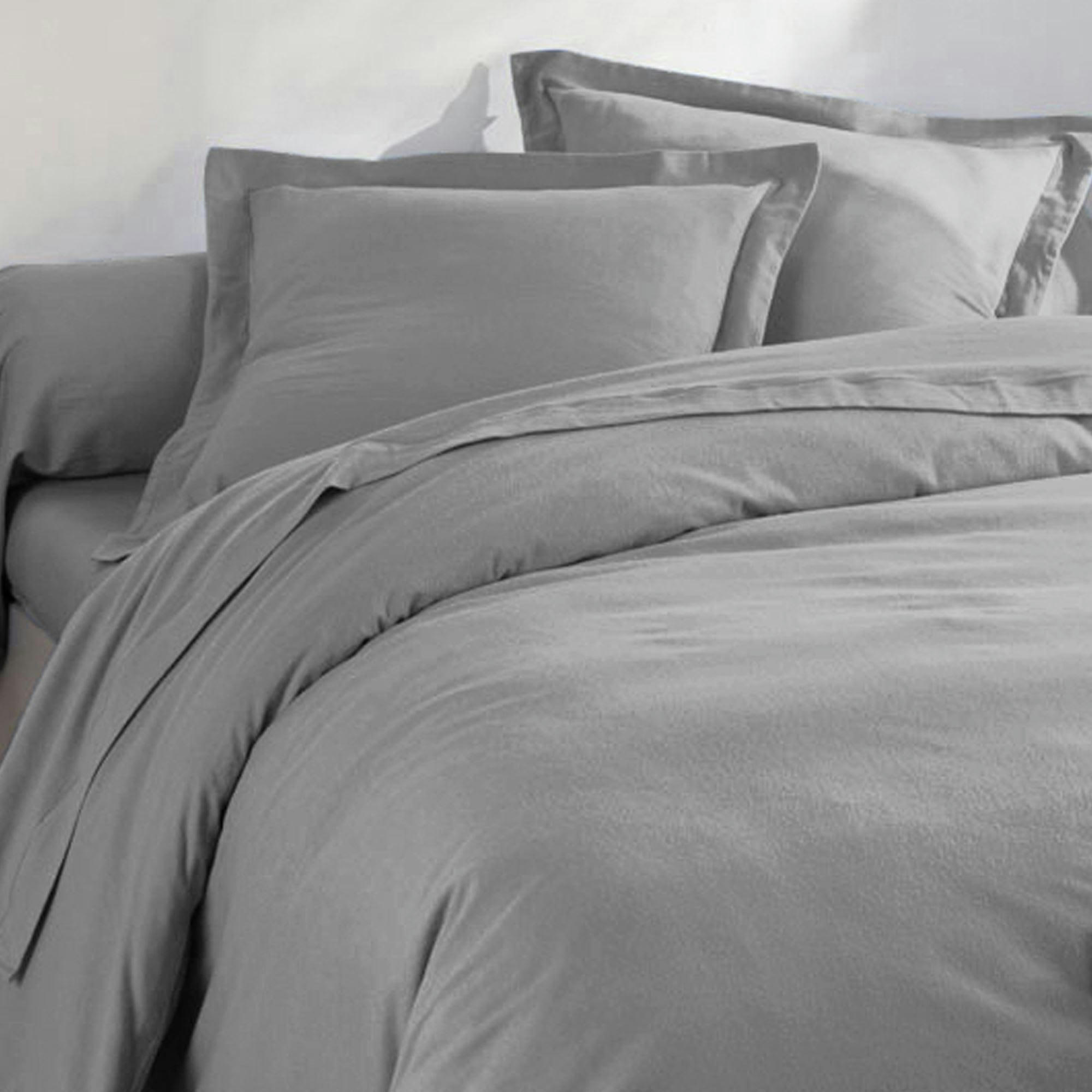 FLANELLE UNIE - Housse de couette 260x240 gris galet en coton