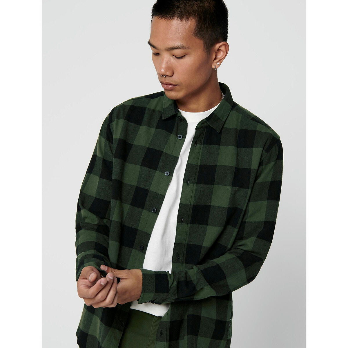Chemise droite à carreaux, manches longues
