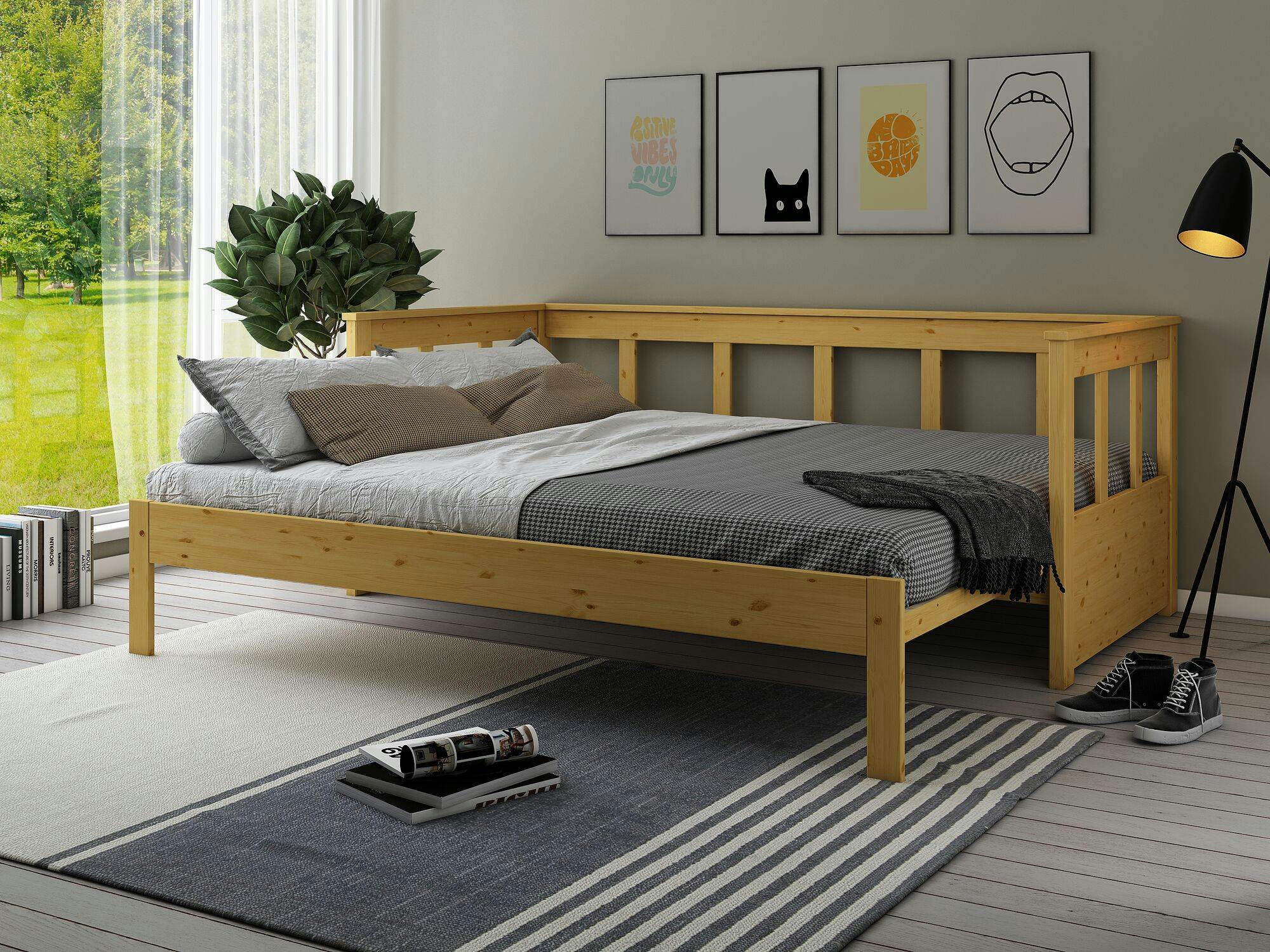 TANGUY - Lit extensible en Bois Massif 90 x 200 cm miel