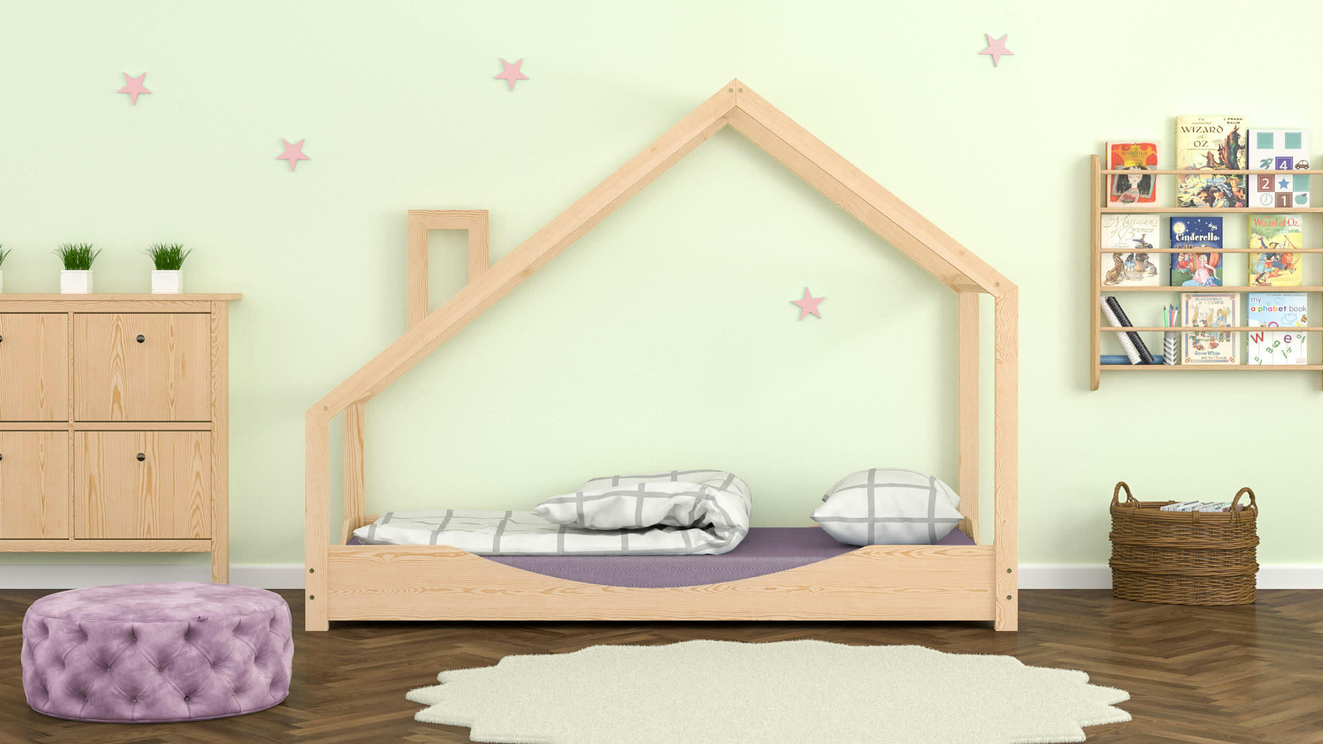 - Lit simple en pin massif 200x90 naturel