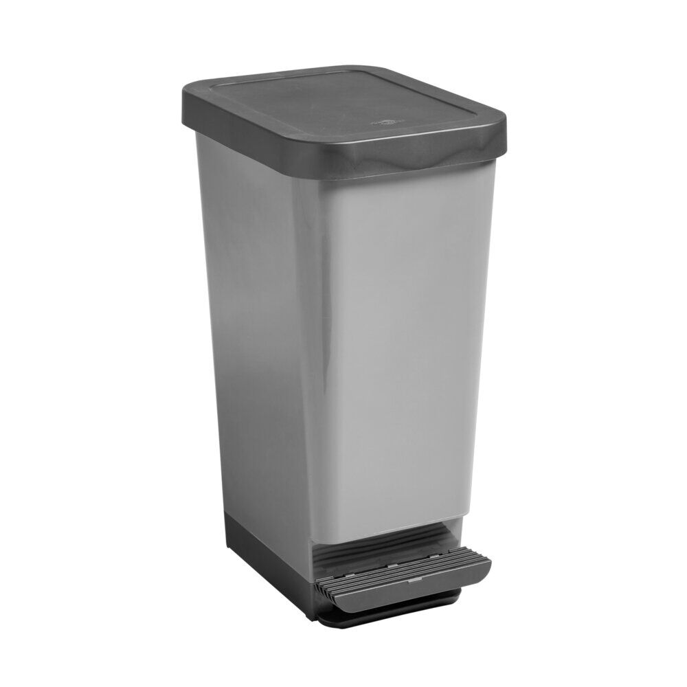 Poubelle plastique gris 45L pédale rétractable 29x38,5xH61cm