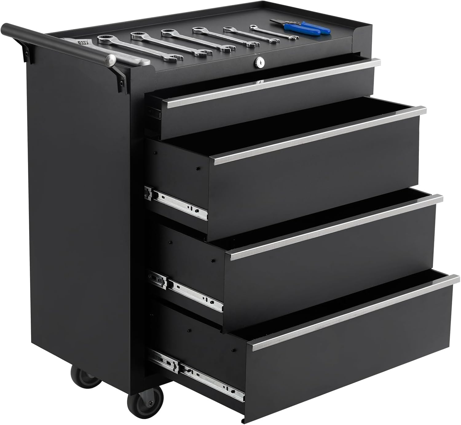 Heavy-Duty Rolling Tool Chest with 4 Lockable Drawers, Featuring a Sturdy Metal Cabinet and Smooth-Wheeling Mobility, Includes Protective Drawer Liners for Secure Storage