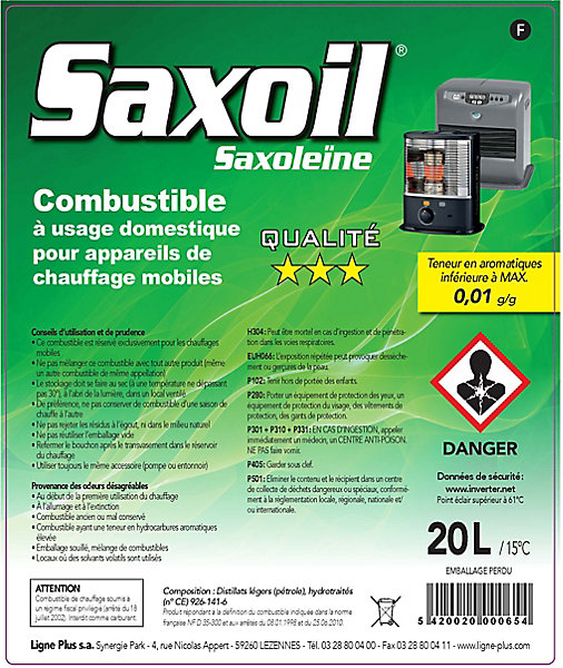 Combustible liquide pour poêle à pétrole désaromatisé Saxoil 20L