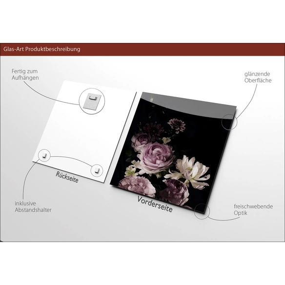Glasbild »Baroque Flowers VII«, mehrfarbig, Digitaldruck