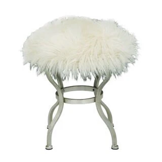 Benzara Metal White Fur Stool