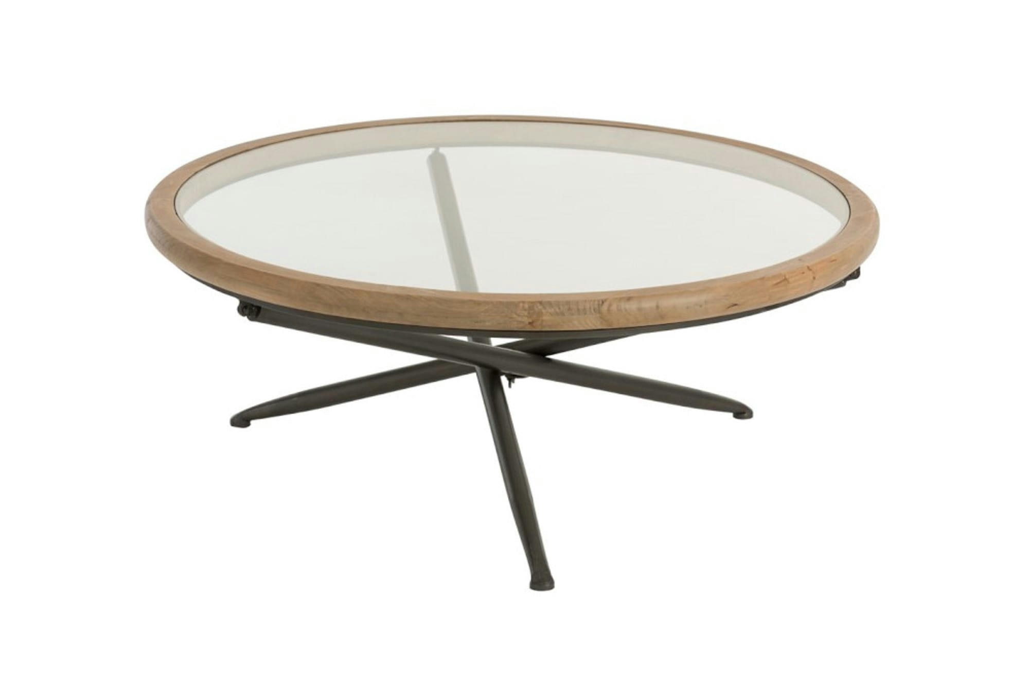 LYRE - Table basse ronde plateau verre et bois D100