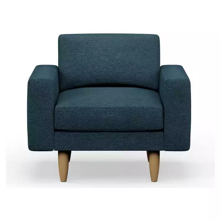 Hutch Fabric Block Arm Armchair - Aegean Blue