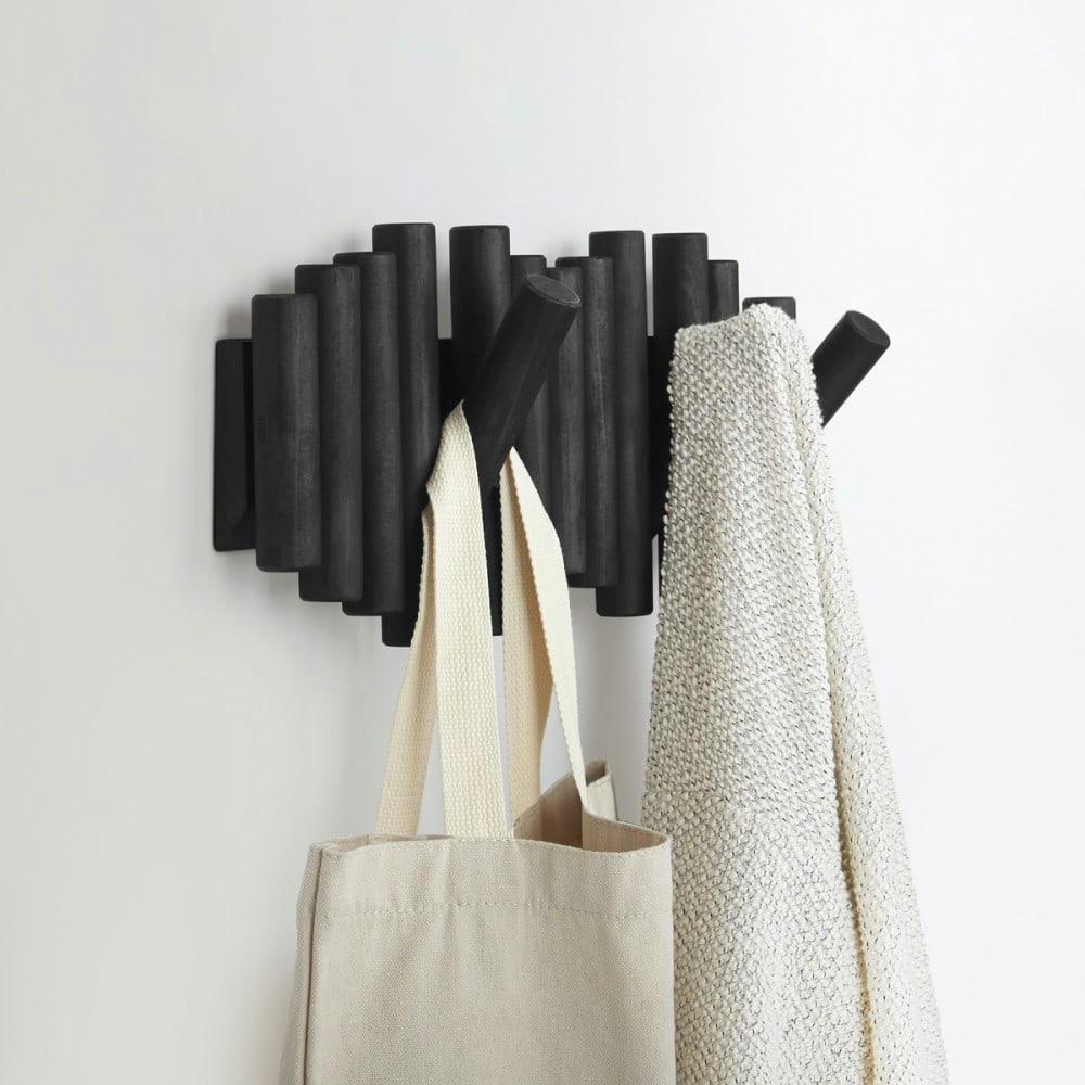 PICKET - Porte manteaux 5 crochets noir 38x17cm