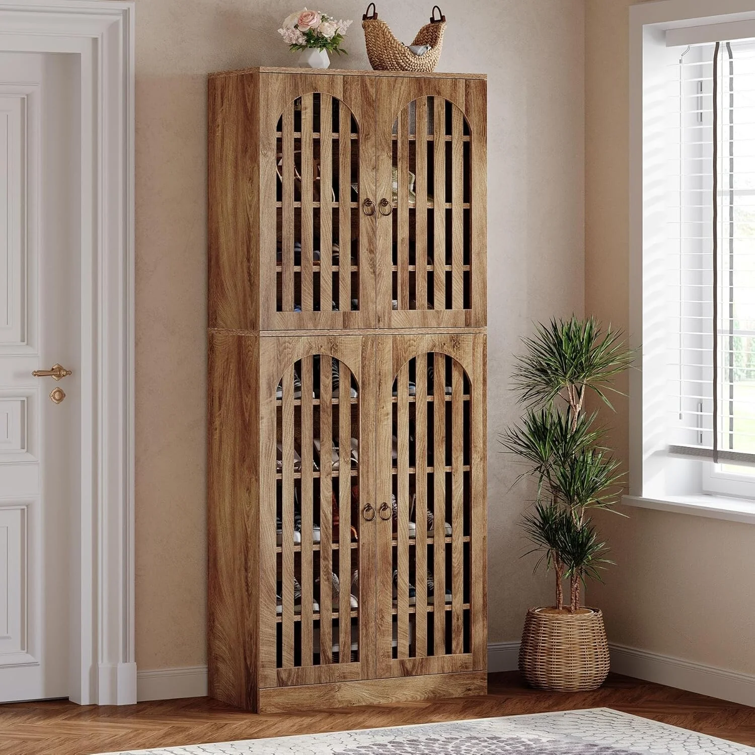 Shoe Storage Cabinet with Doors and Shelves, 27-36 Pairs Shoe Organizer Rack