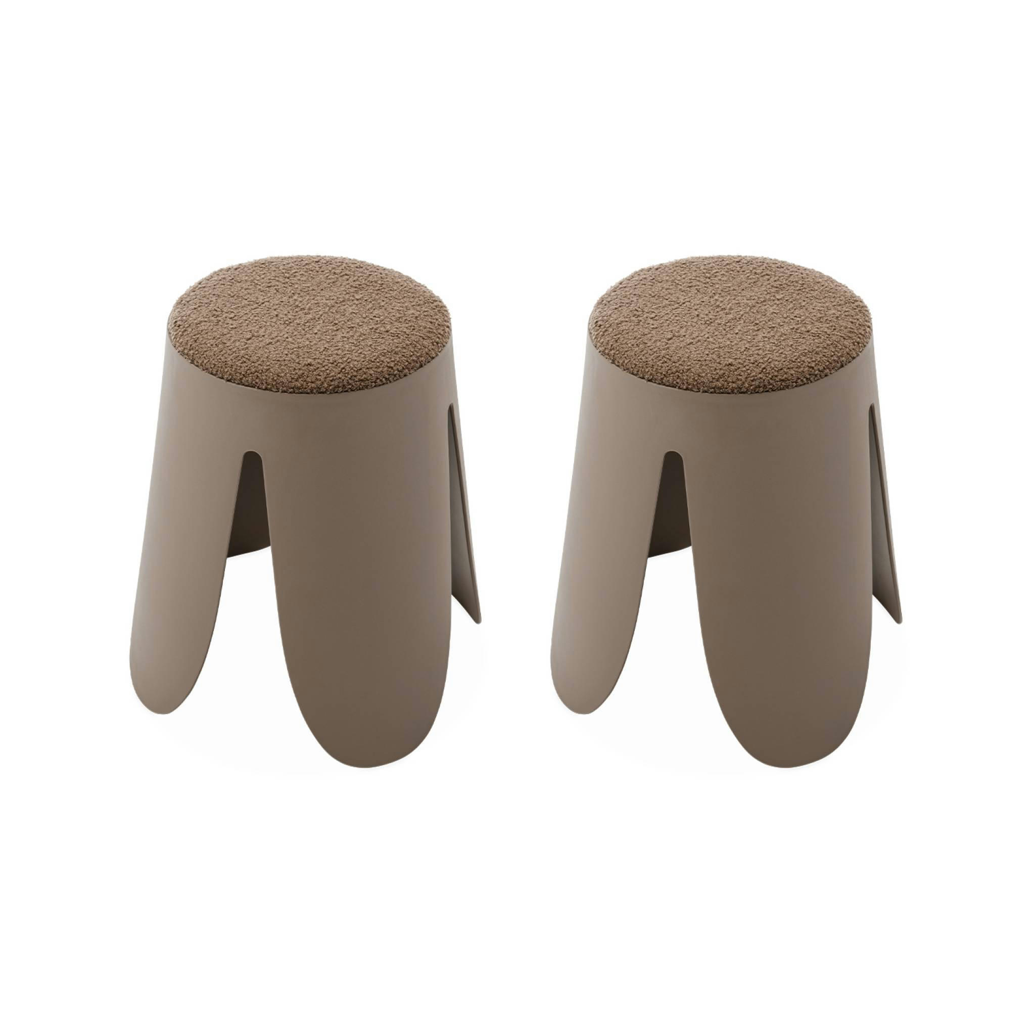 NIKI - Set de 2 tabourets empilables marrons, bouclette texturée