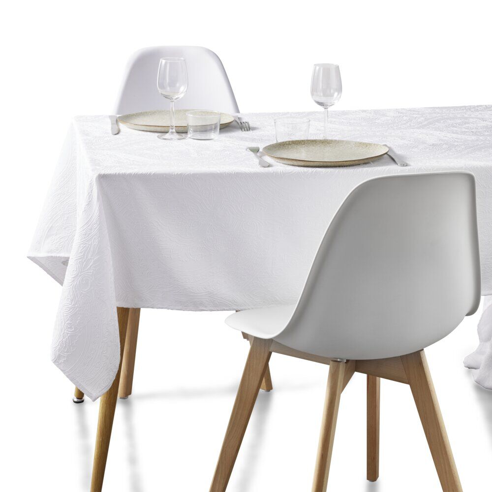 Nappe rectangulaire tissu jacquard motif relief blanc 135x250cm