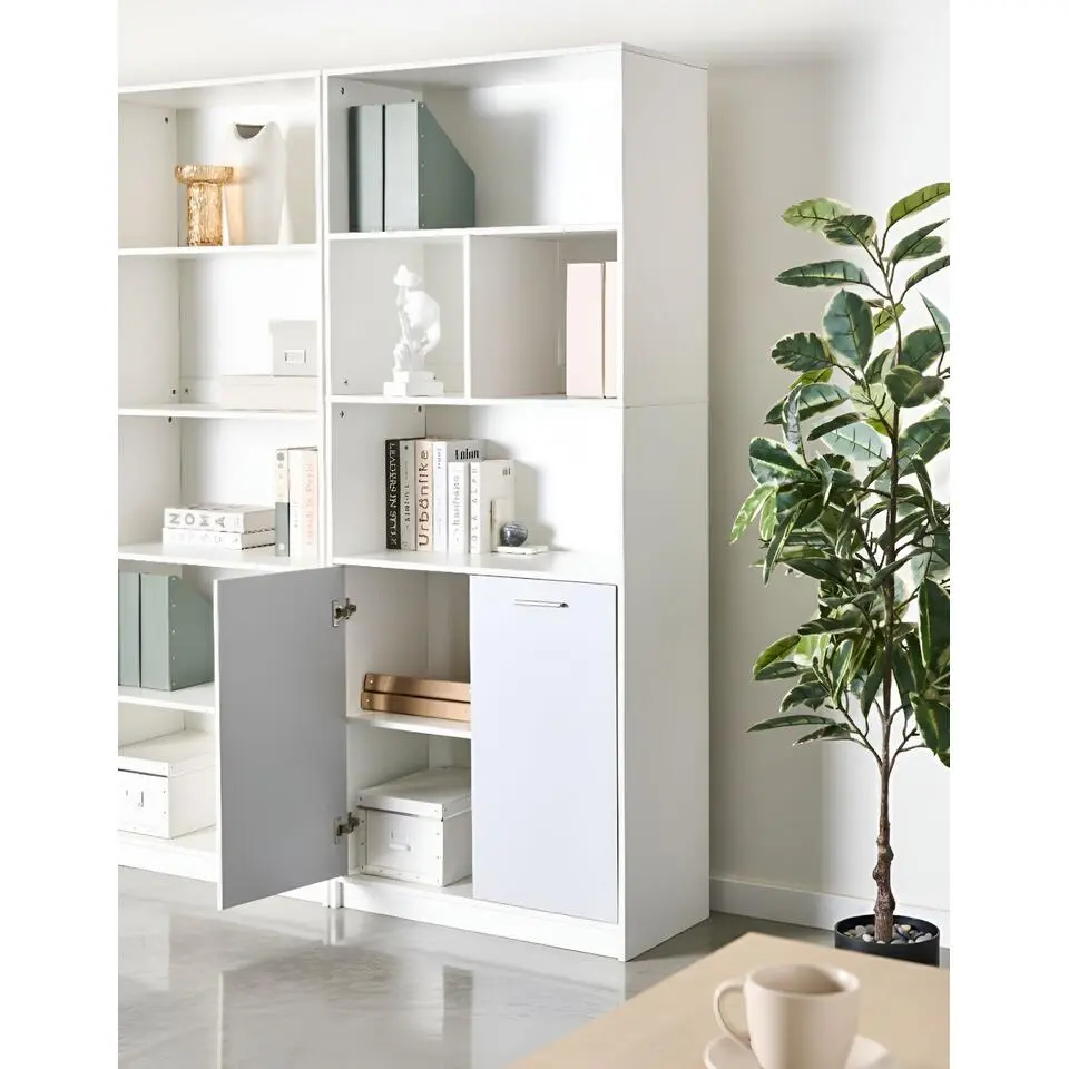 ZEHNA - Boekenkast 2 deuren - Grijs/Wit - Vezelplaat