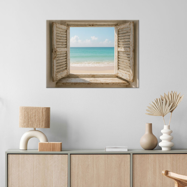 Obraz do salonu sypialni jadalni, Widok z okna na plażę Shabby Chic 30x20