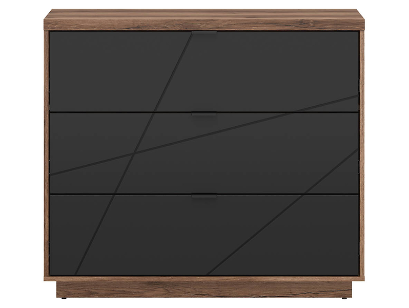 Komoda Forn 106 cm z 3 szufladami dąb delano ciemny/czarny mat