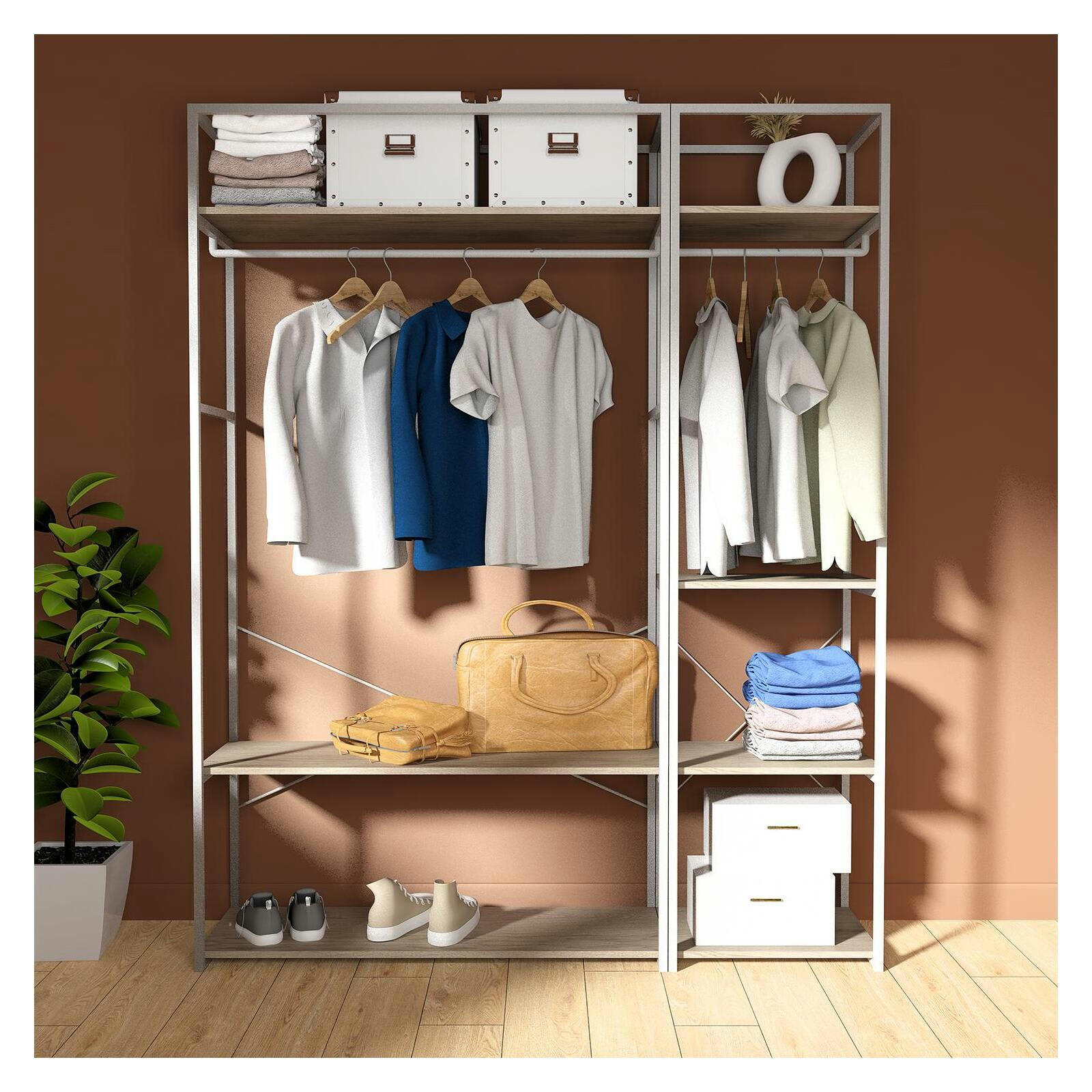 JUNE - Lot de 2 portants vêtements en bois et métal  Blanc