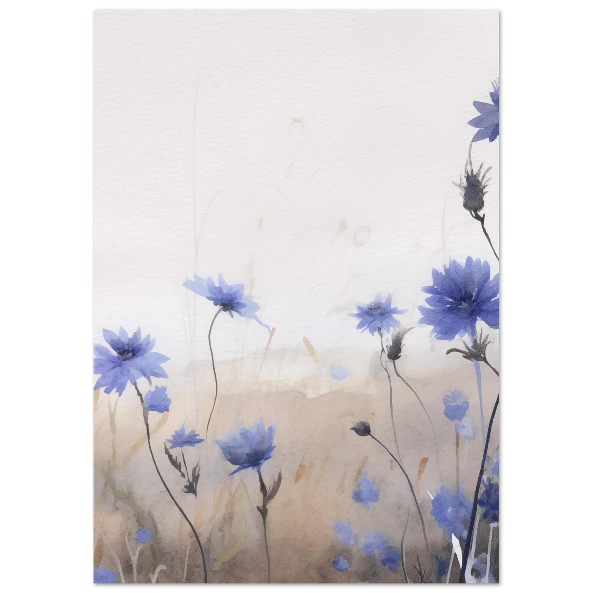 Artfulprints Poster Flower aquarel 3  - A4 21x29.7 cm - Blauw