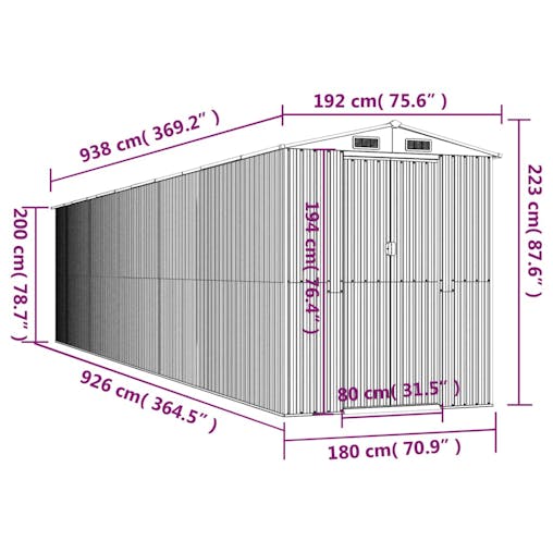 NNEVL Garden Shed Anthracite 192x938x223 cm Galvanised Steel
