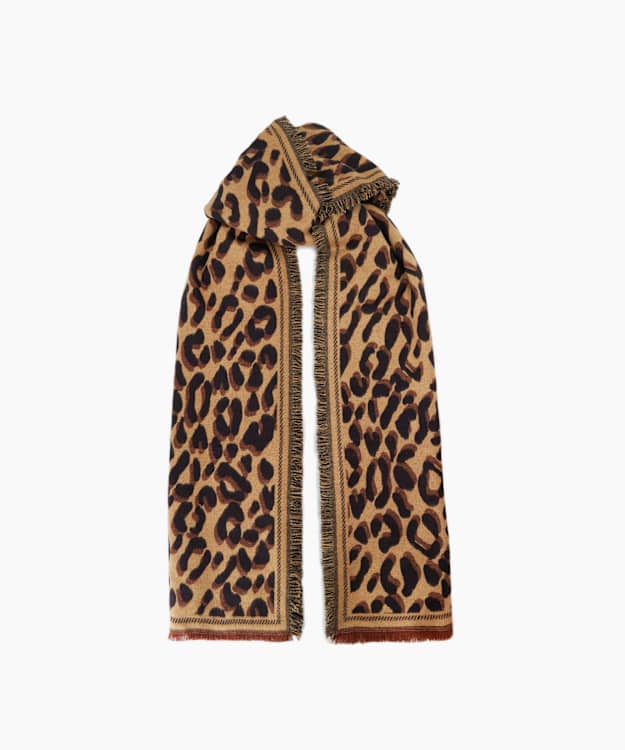 Leopards Brown - Fringed Leopard Print Scarf