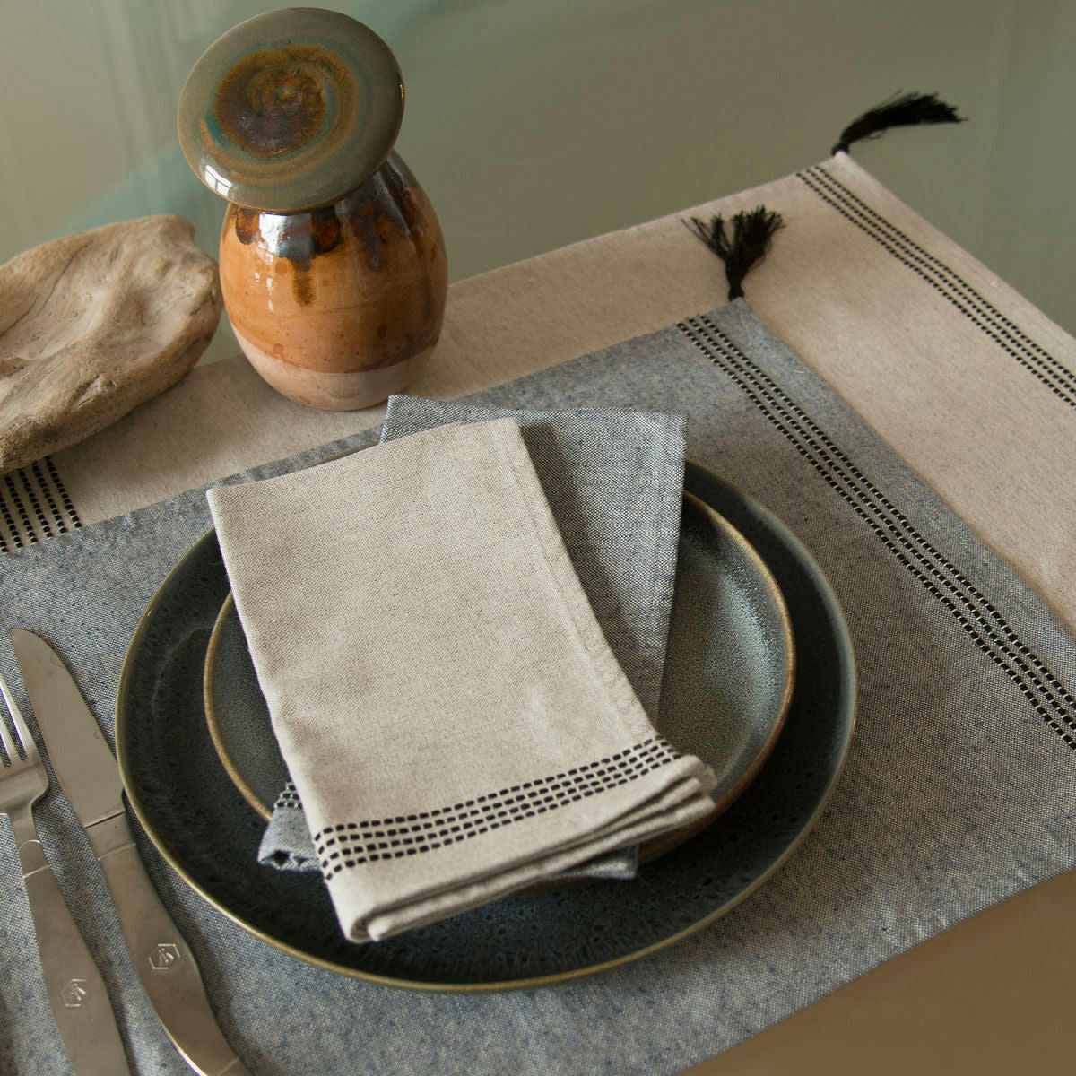 HANA - Serviettes de table (x4) coton  45x45 gris clair