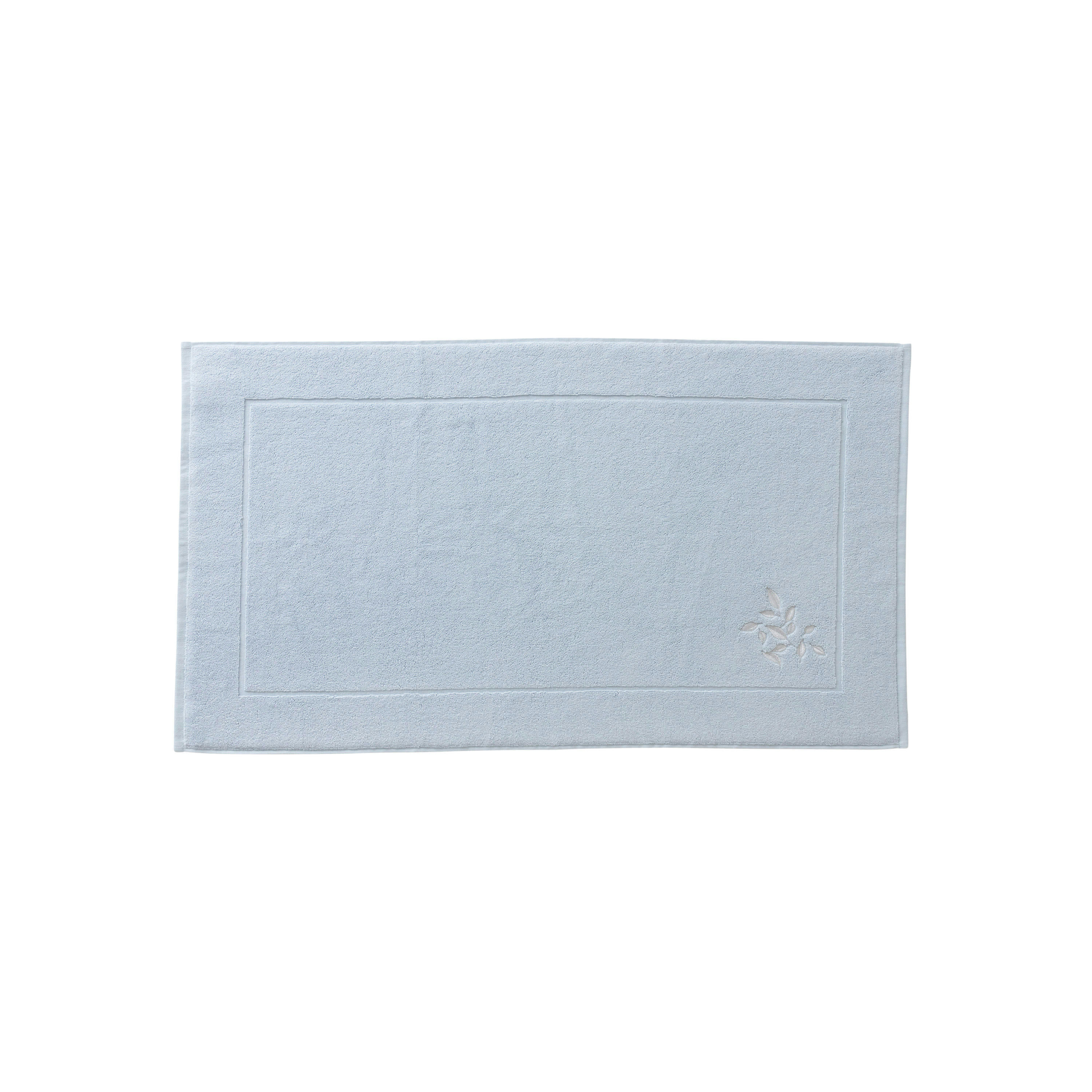 EQUINOXE - Tapis de bain Bleu Givre brodé bouclette bleu 50 x 90 cm