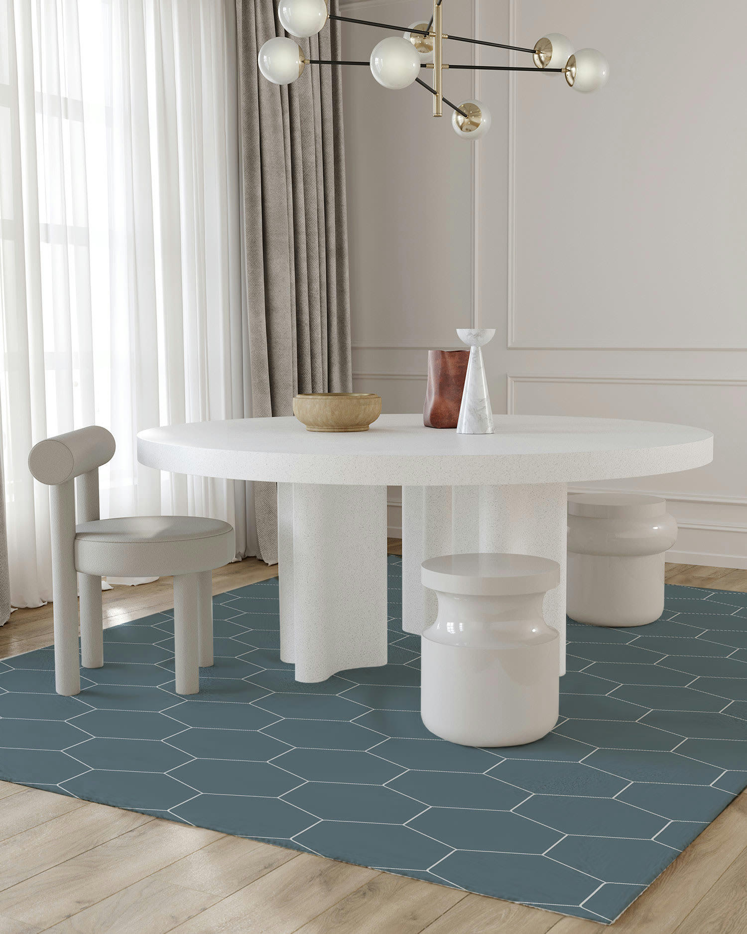 ALFOMBRAS MINIMALISTAS 2 - Tapis vinyle mosaïque hexagones bleus 200x200cm