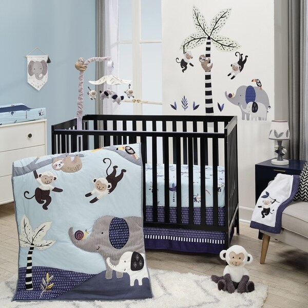 Lambs & Ivy Jungle Party Gray Animals Musical Baby Crib Mobile Soother Toy