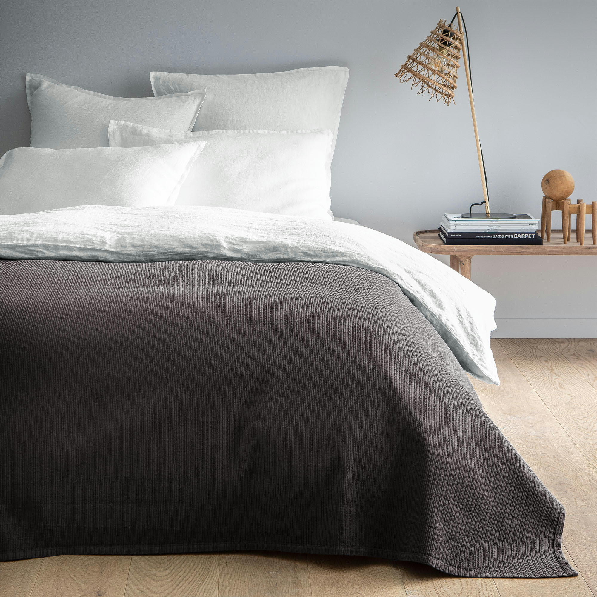 SIMPLEMENT PLISSÉ - Couvre-lit en coton 130x260cm Gris Souris