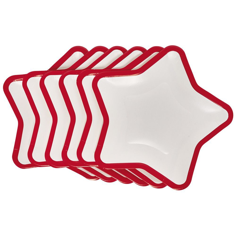 Lot de 10 assiettes carton étoile blanc avec liseré rouge