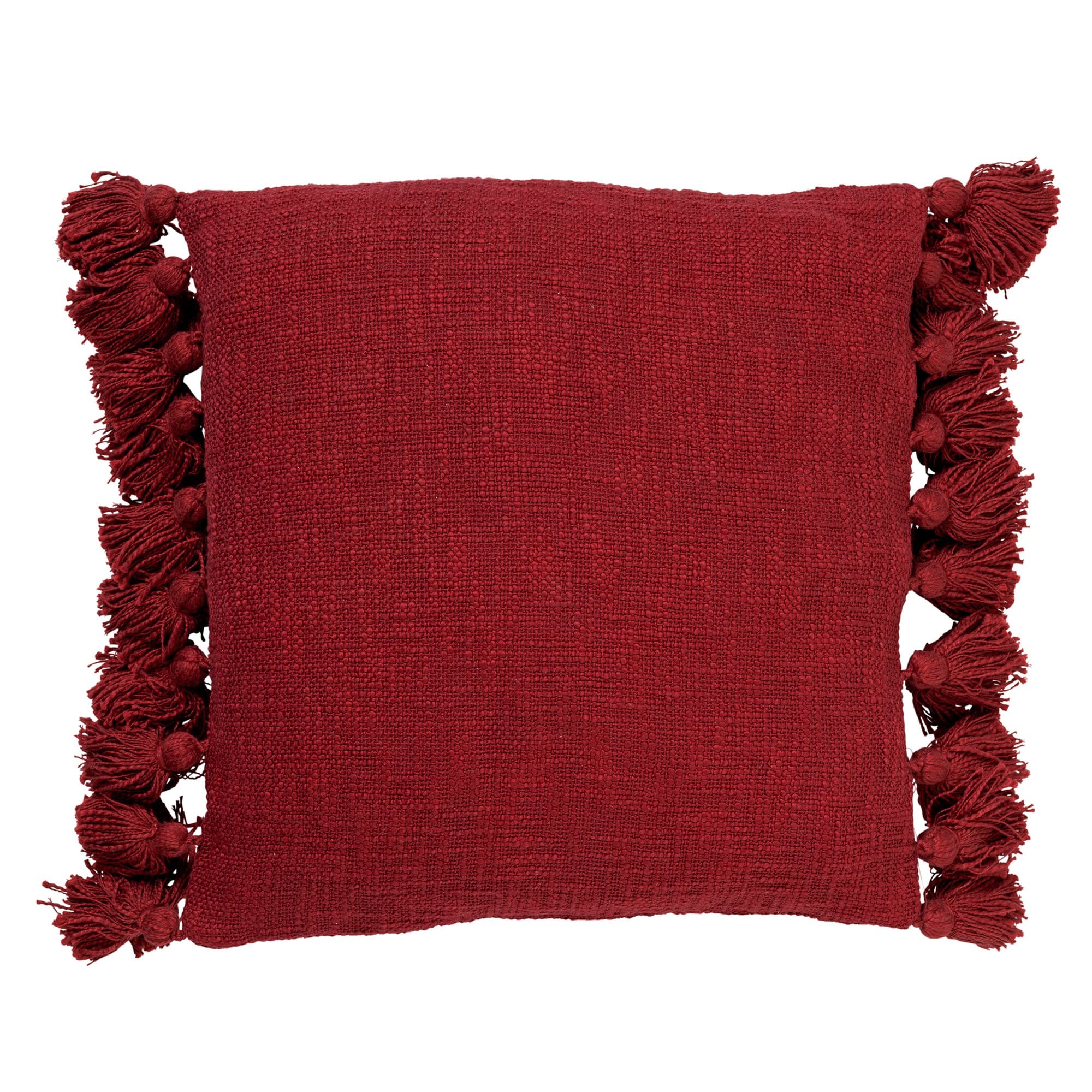 RUBY - Kussenhoes 45x45 cm - 100% katoen - met flosjes - Merlot - rood