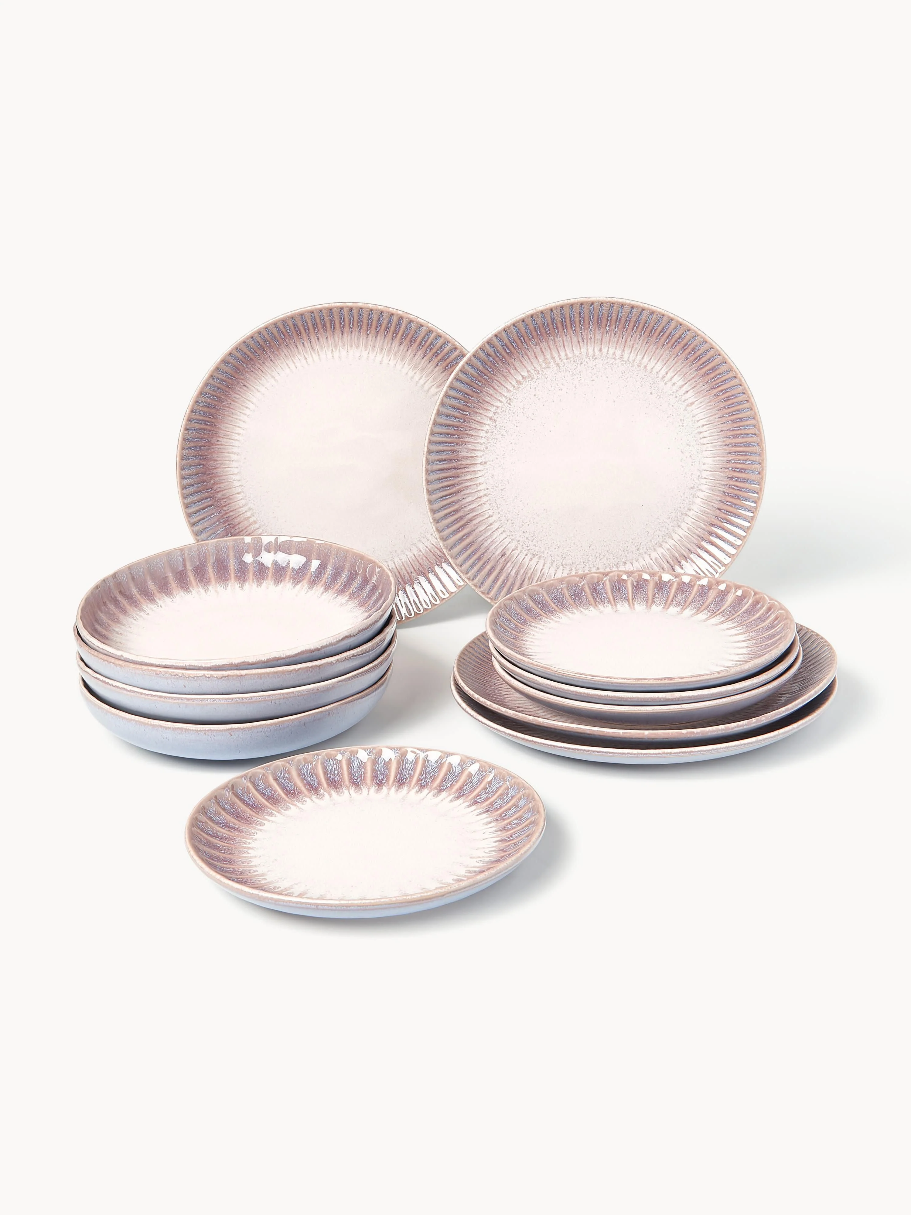 Handgemachtes Geschirr-Set Vinci mit reaktiver Glasur, 4 Personen, 12er-Set