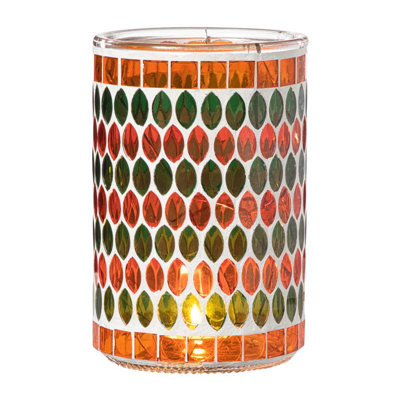 Waxinelichthouder moza?ek - oranje/groen - &Oslash;10x15 cm