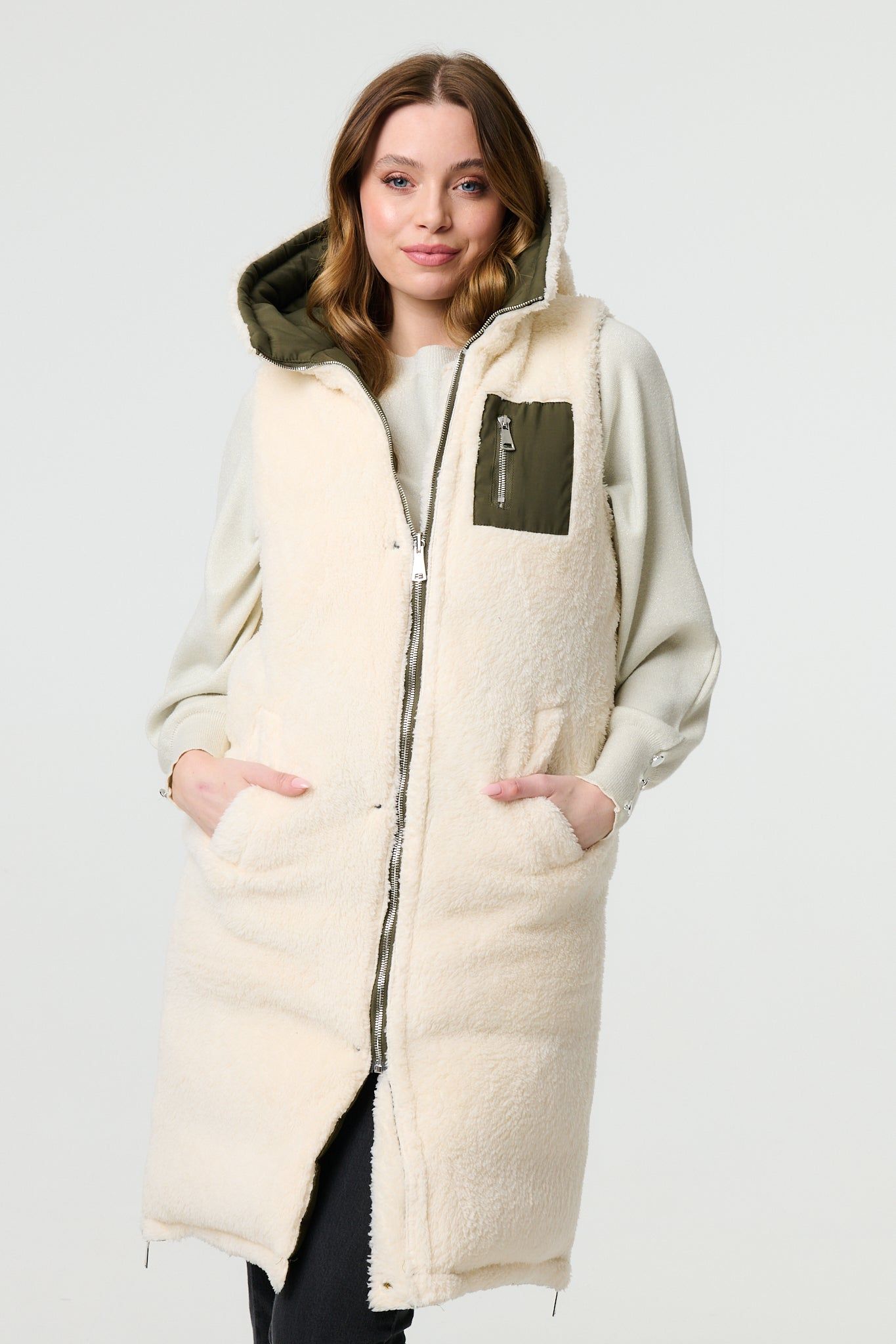 Izabel London Reversible Faux Fur Padded Hooded Gilet