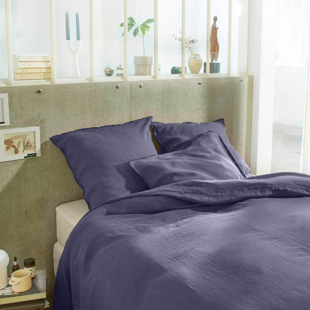 - Parure de lit 2 places en lin français lavé gris 240x260 cm