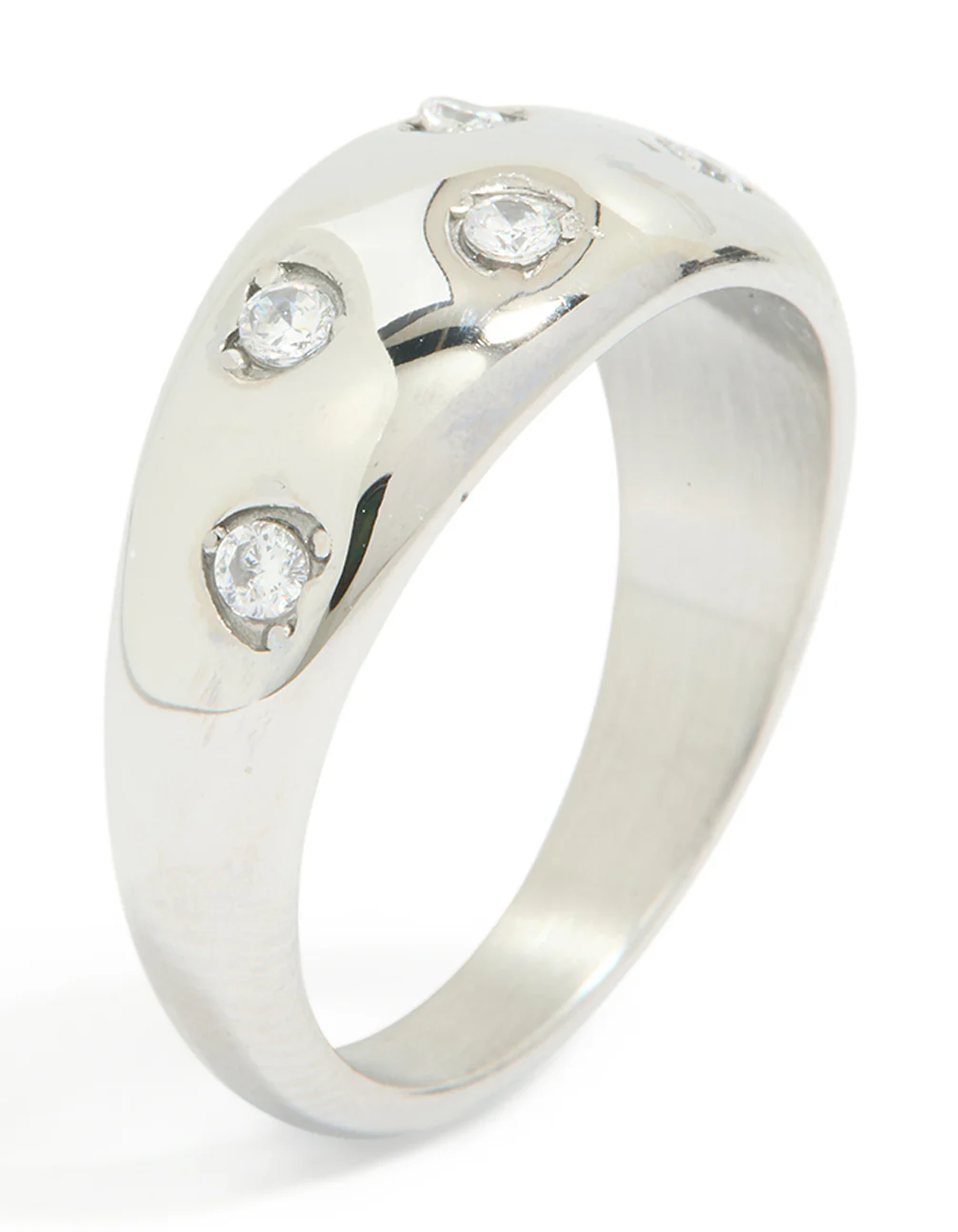 Waterproof Stainless Steel Spotty Diamante Band Ring