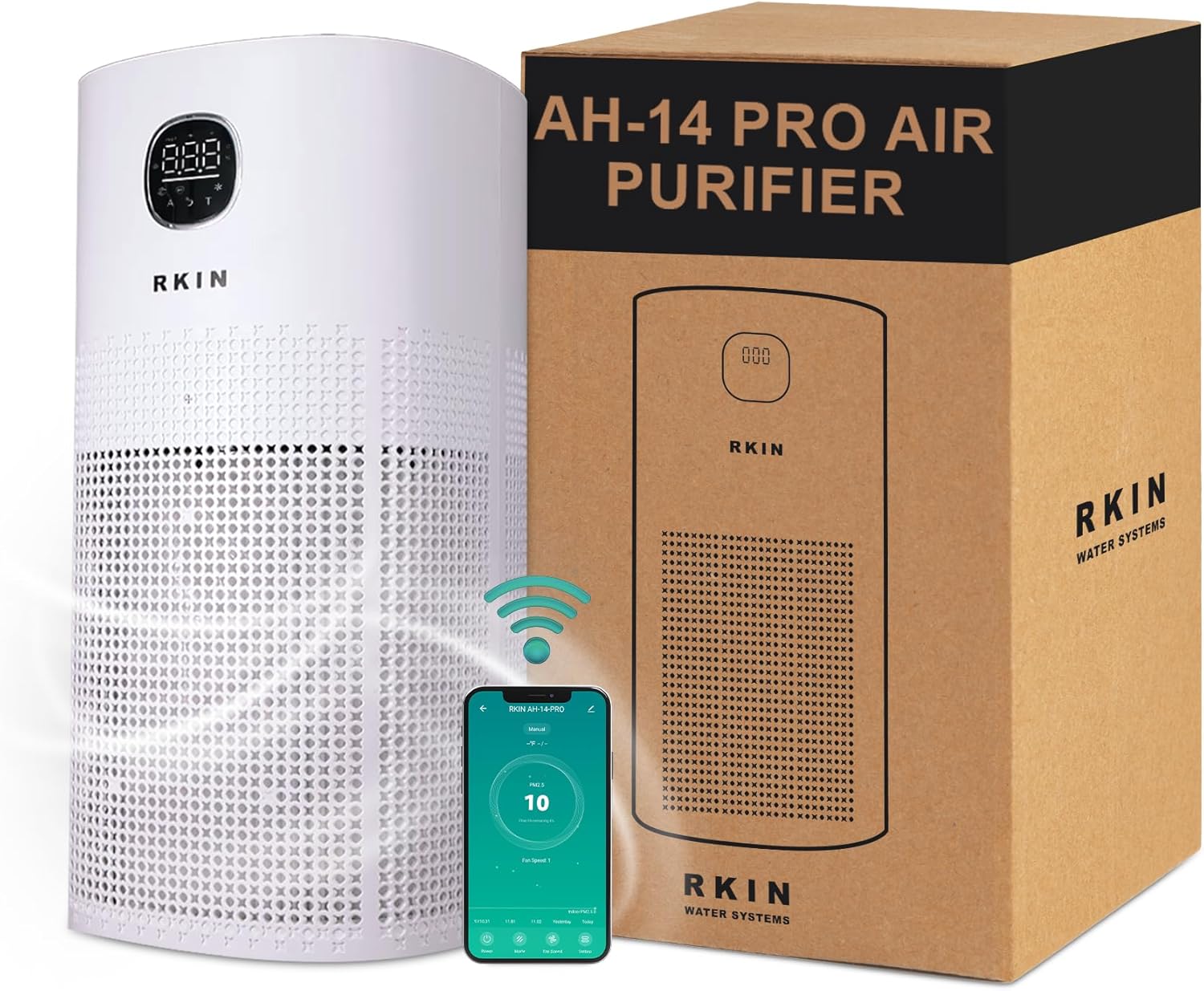 RKIN HEPA 14 Smart Air Purifier - Large Room Air Purifier with PM2.5 Monitor, WiFi & App Control for Pet Hair, Odors, Pollen & Smoke for Home, Covers Up to 663 Ft², Auto, Turbo, and 29.5db Sleep modes