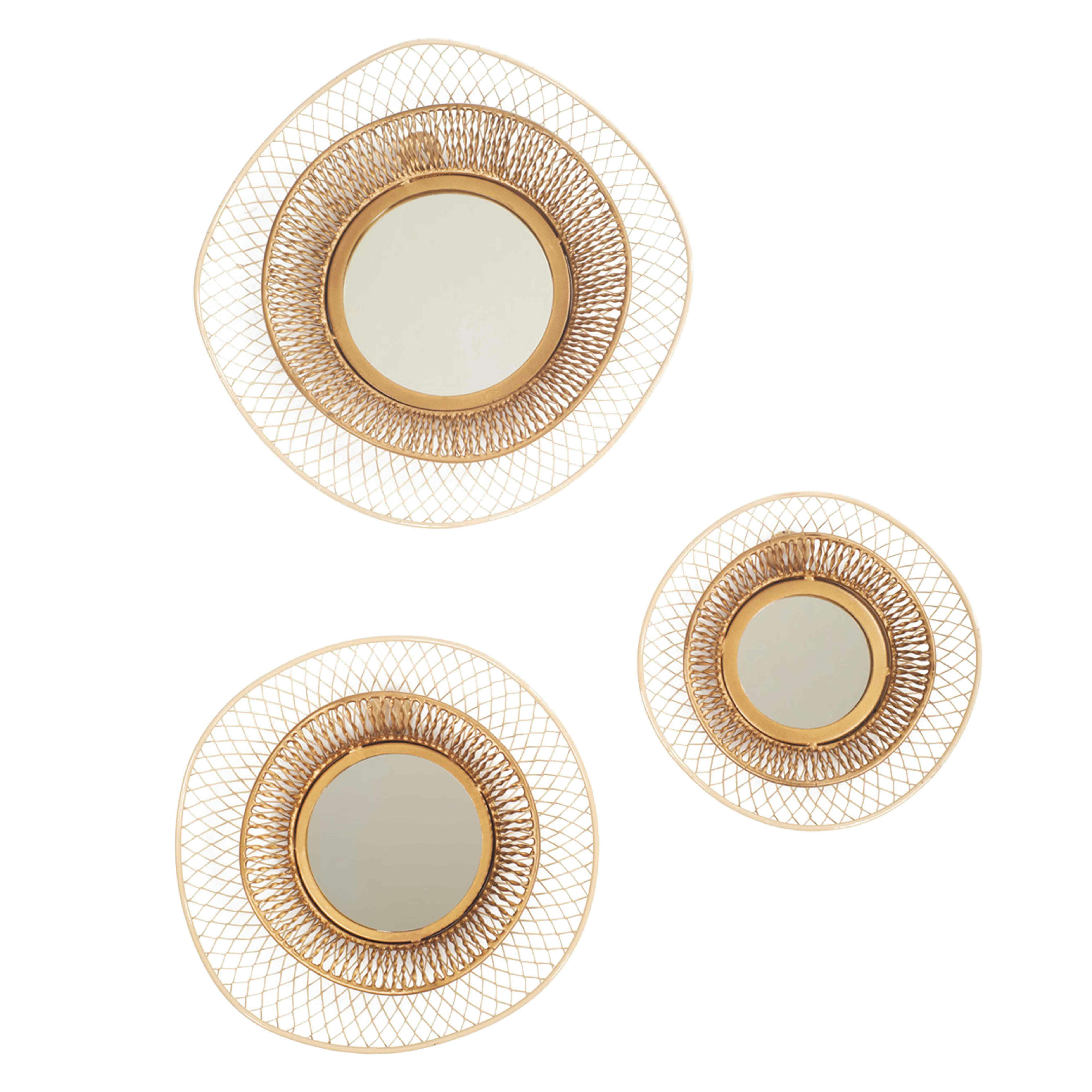 - Lot de 3 miroirs en métal forme organique 31 cm