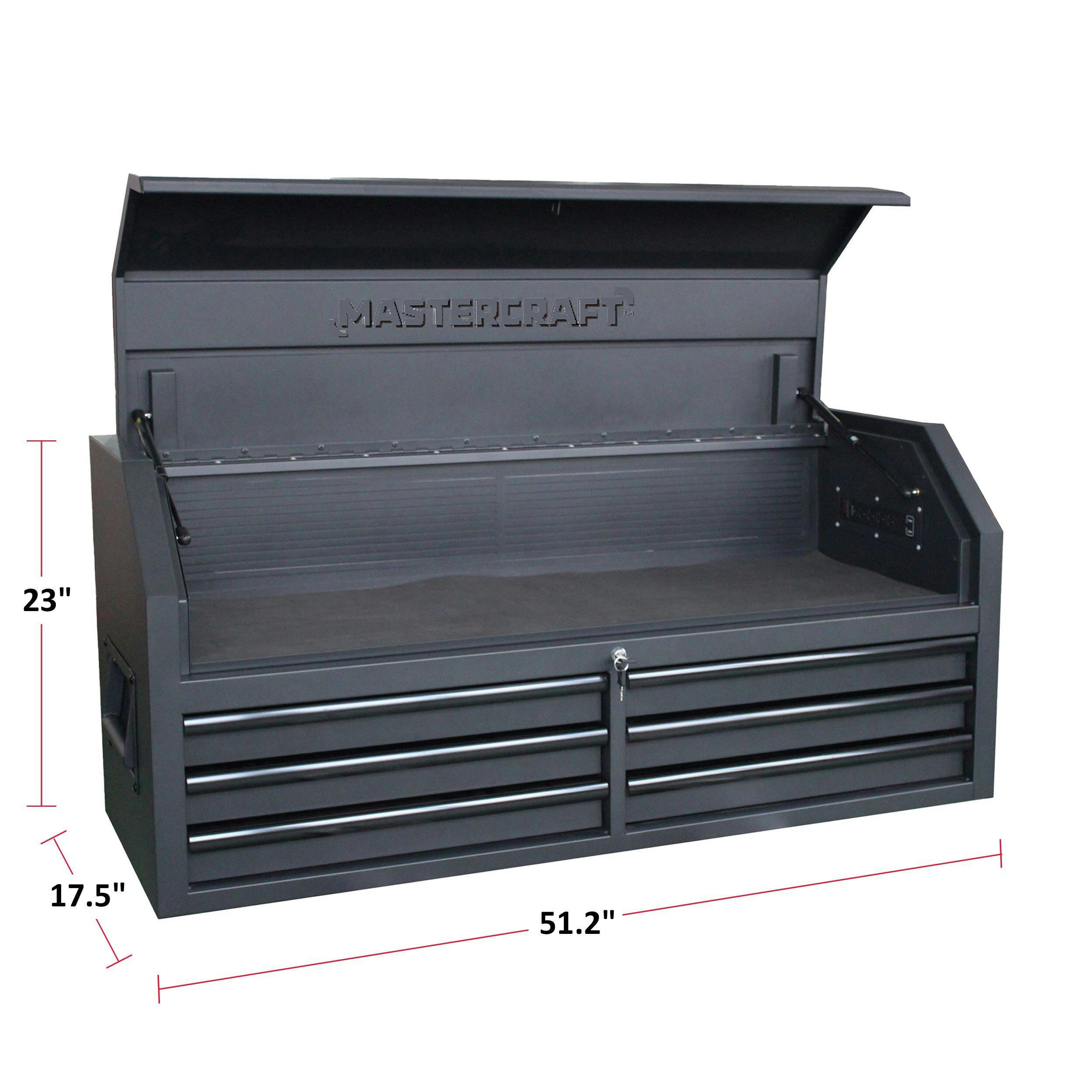 Mastercraft Tool Chest w/ 6 Drawers, Power Bar w/ USB, Black, 52-in
