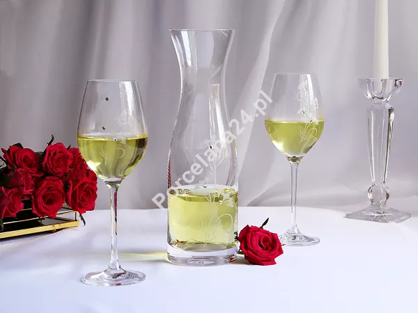 Kpl. kieliszków do wina białego 0,36 L (4 szt.)   karafka 1 L (1 szt.) Mati - Flowers 21.FLOW-K5