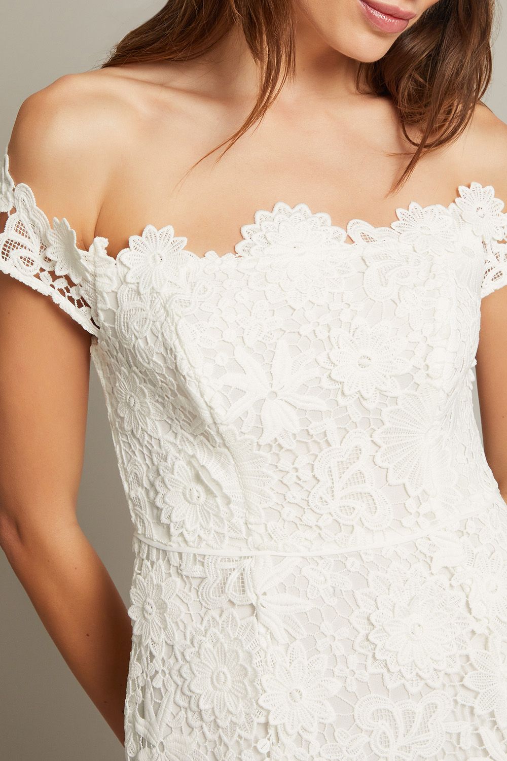 Monsoon Clare Floral Embroidered Bardot Wedding Dress Ivory