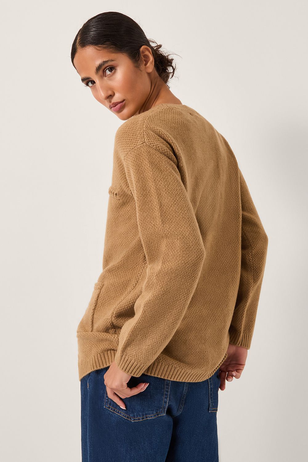 Monsoon Bella Braid Pocket Cardigan Camel