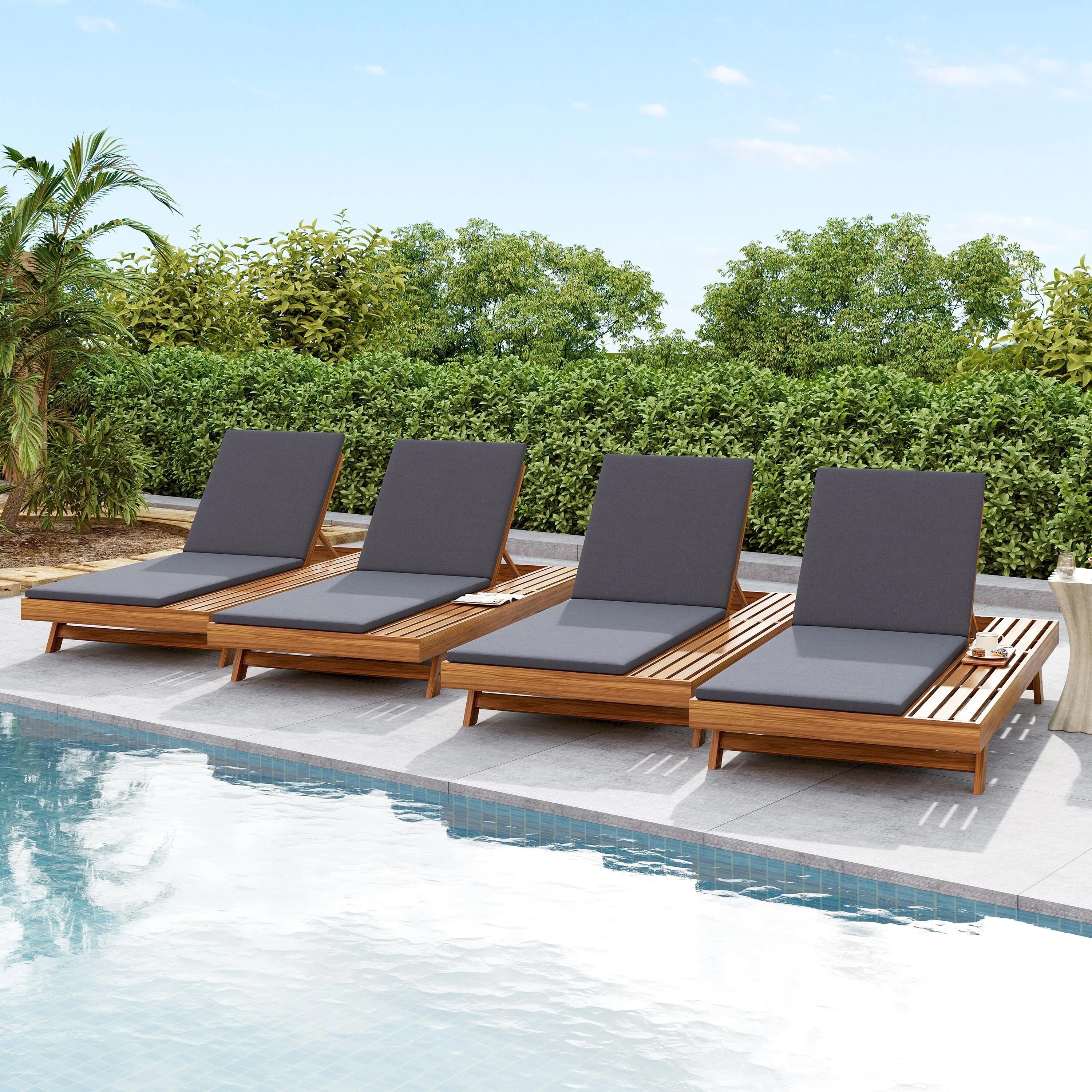 Christopher Knight Home- Kane Acacia Wood Adjustable Outdoor Chaise Lounge Set of 4