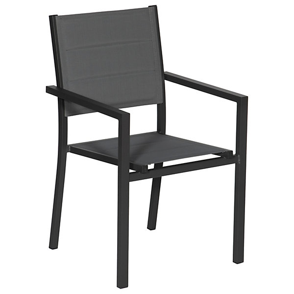 Lot de 8 chaises rembourrées en aluminium anthracite - textilène gris - HAPPY GARDEN