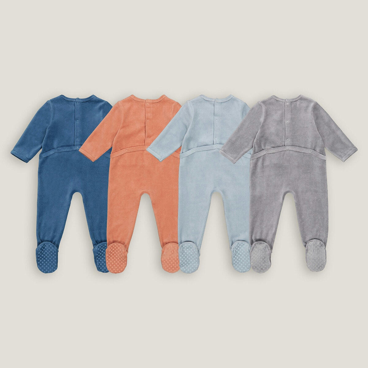 Lot de 4 pyjamas 1 pièce en velours à message