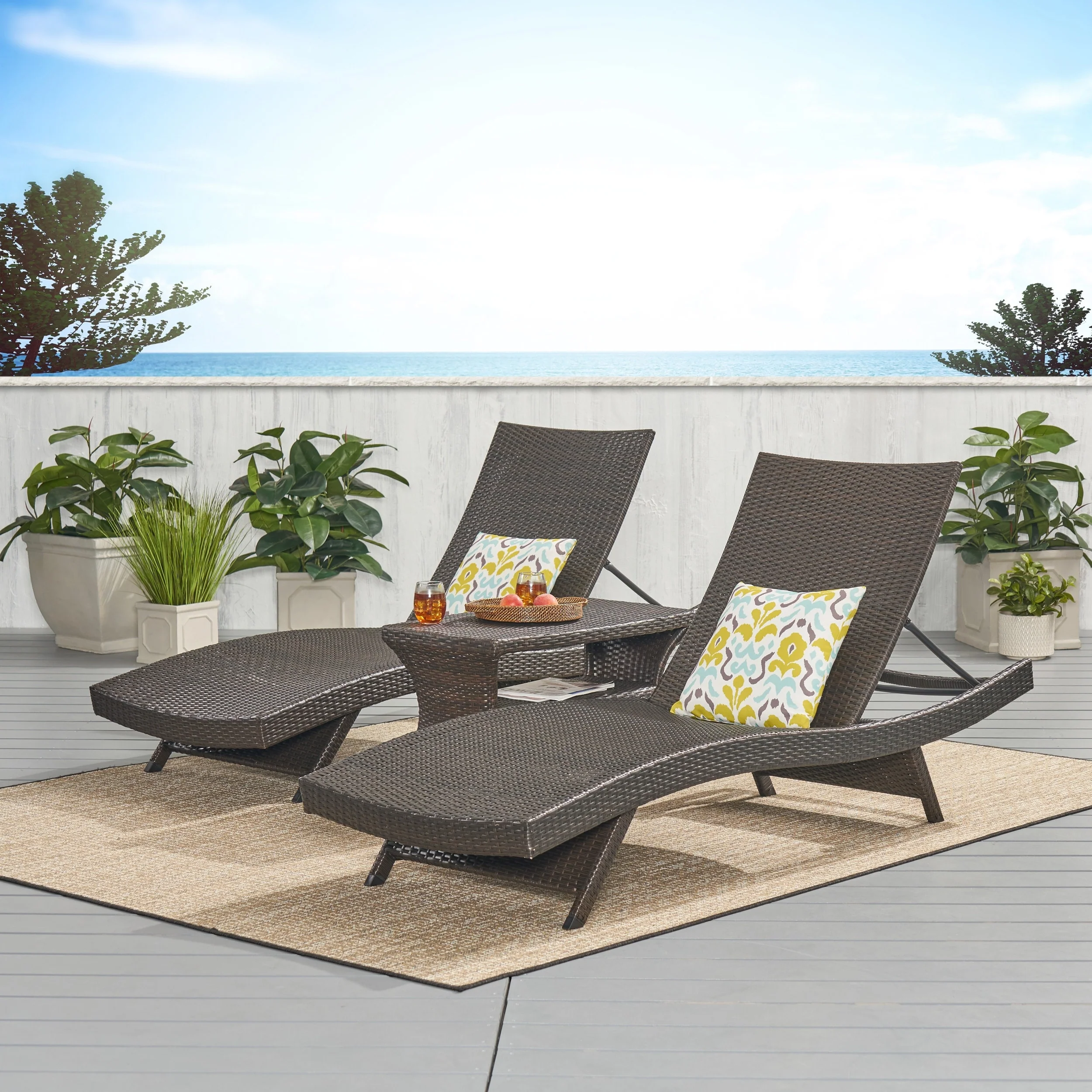 Pacific Outdoor 3-piece Wicker Chaise Lounge Set by Christopher Knight Home